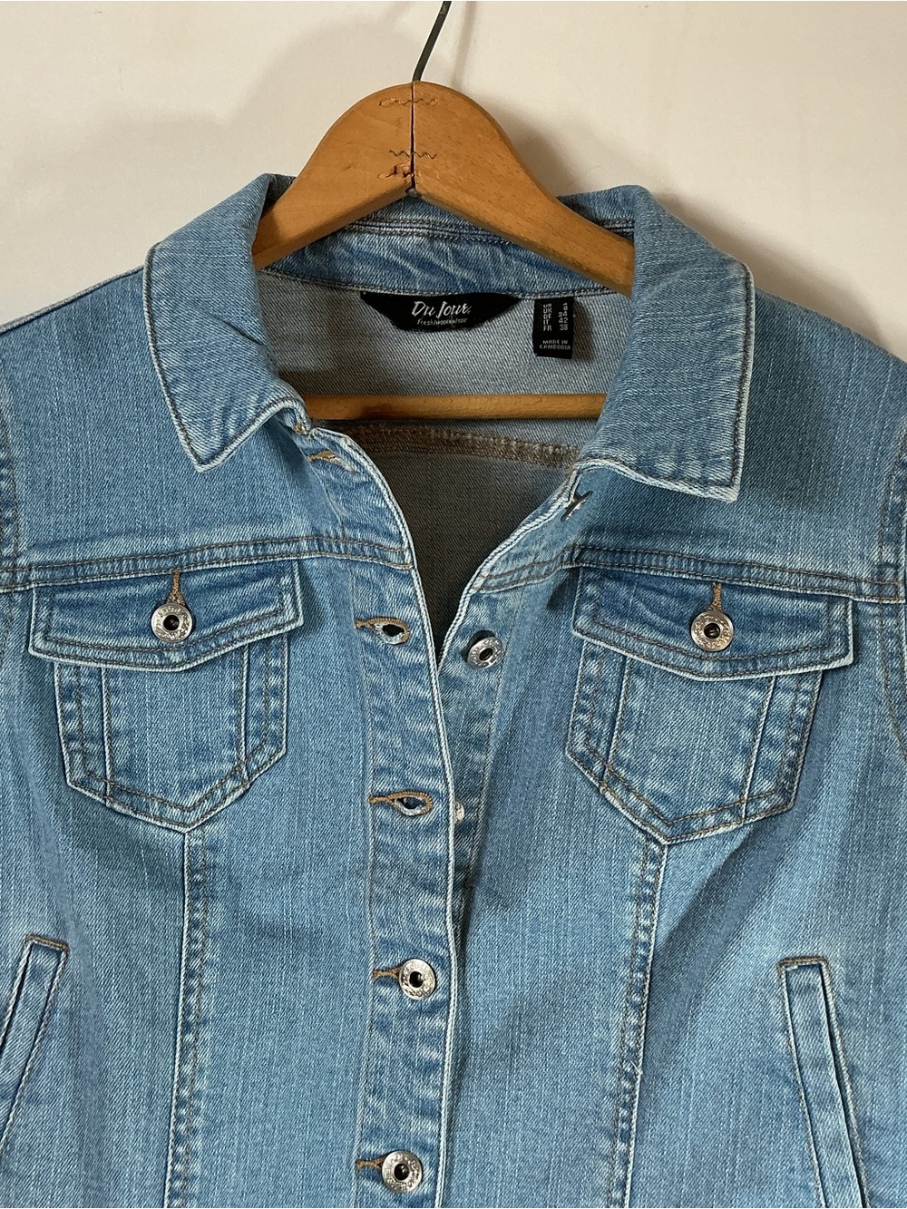 Du Jour Classic Light Blue Denim Jacket with Layered Hem - Picture 2 of 7